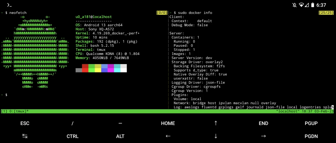 Docker containers running on Android phone